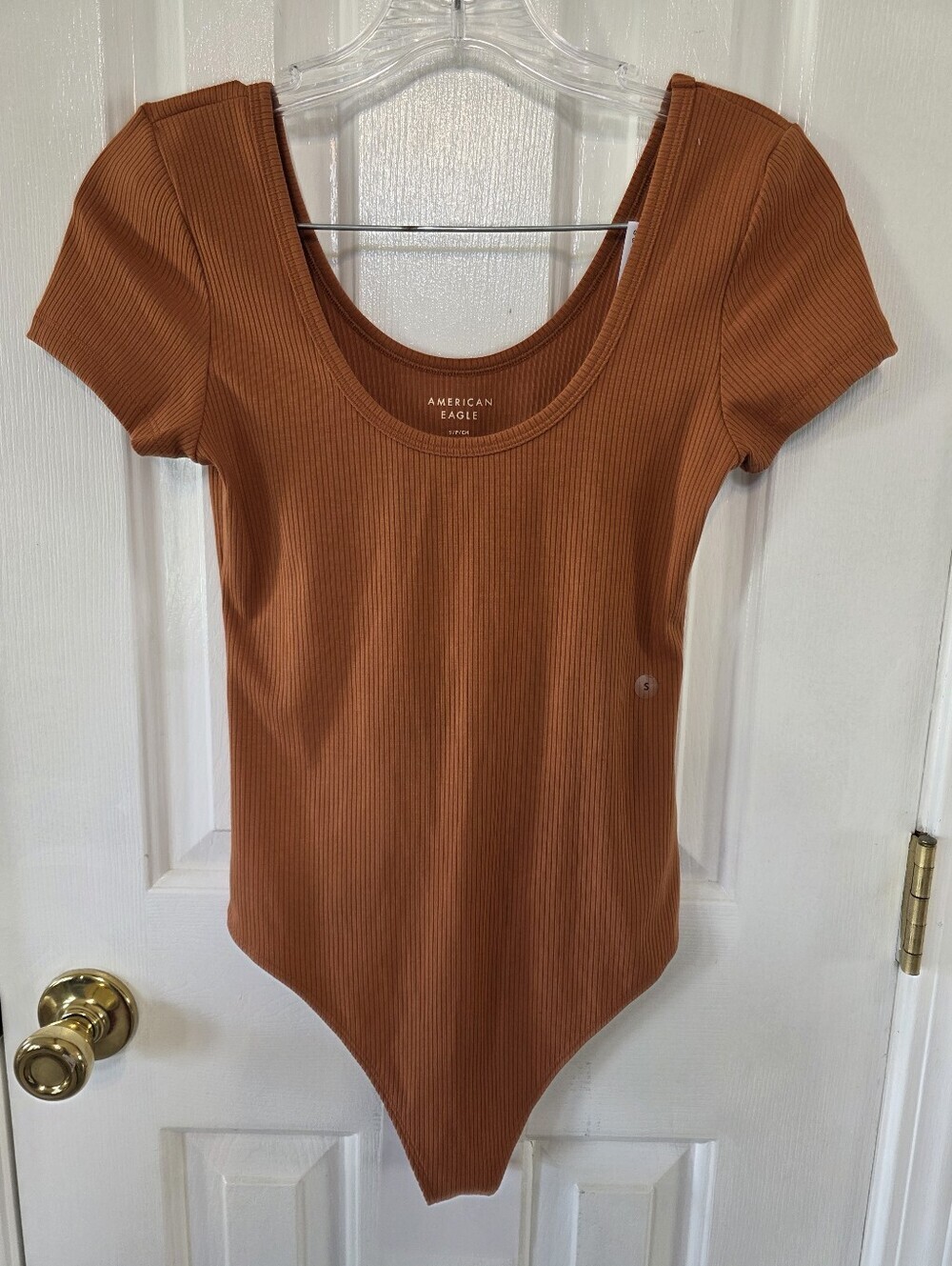 American Eagle Outfitters Rust Ribbed Scoop-Neck Bodysuit